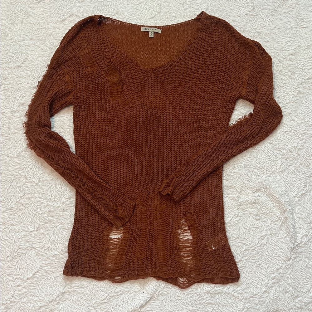 Papaya Brown Distressed Knit sweater